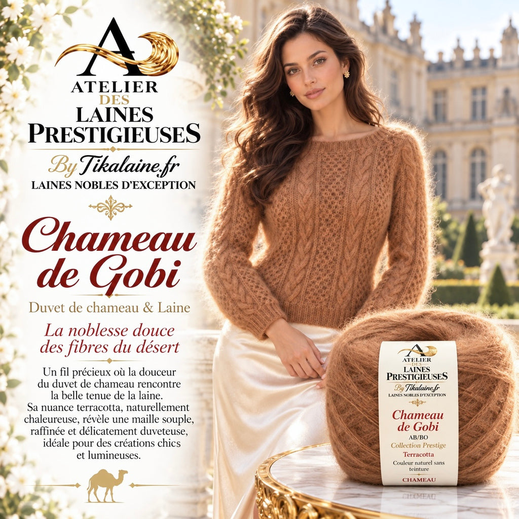 Chameau de Gobi – Duvet de chameau et laine – Terracotta - pelote de 50g 130m - aiguilles ou crochet 4-4,5mm