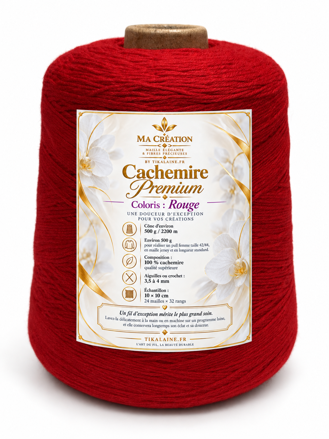 100%Cachemire Premium : Cône de 500g/2200m aiguilles/crochet 3,5-4mm