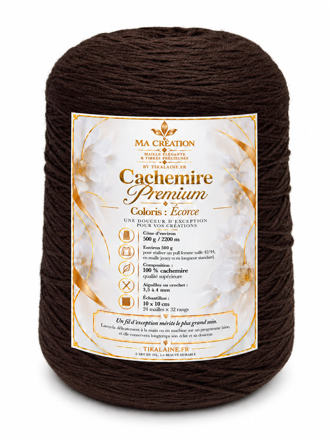 100%Cachemire Premium : Cône de 500g/2200m aiguilles/crochet 3,5-4mm