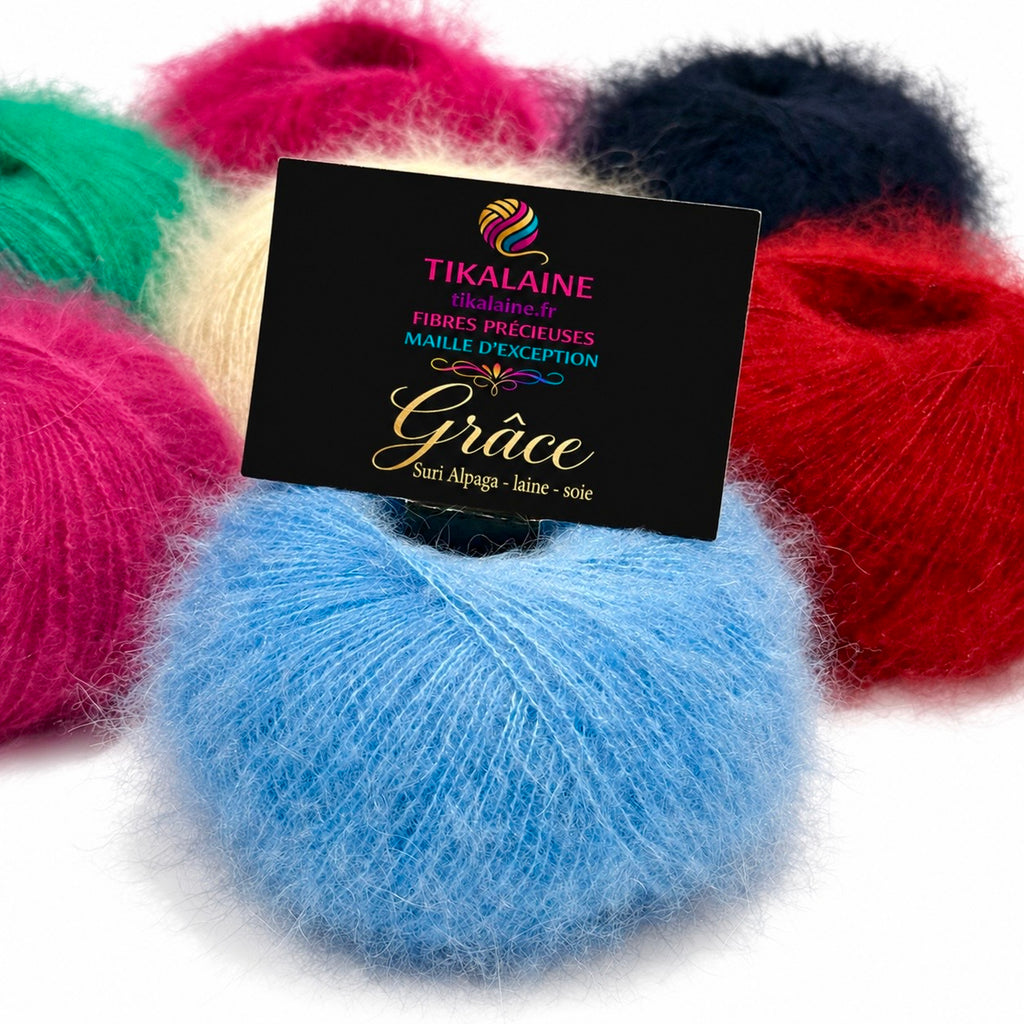 Grâce : Suri alpaga, Laine peignée & soie - pelote de 25g/225m