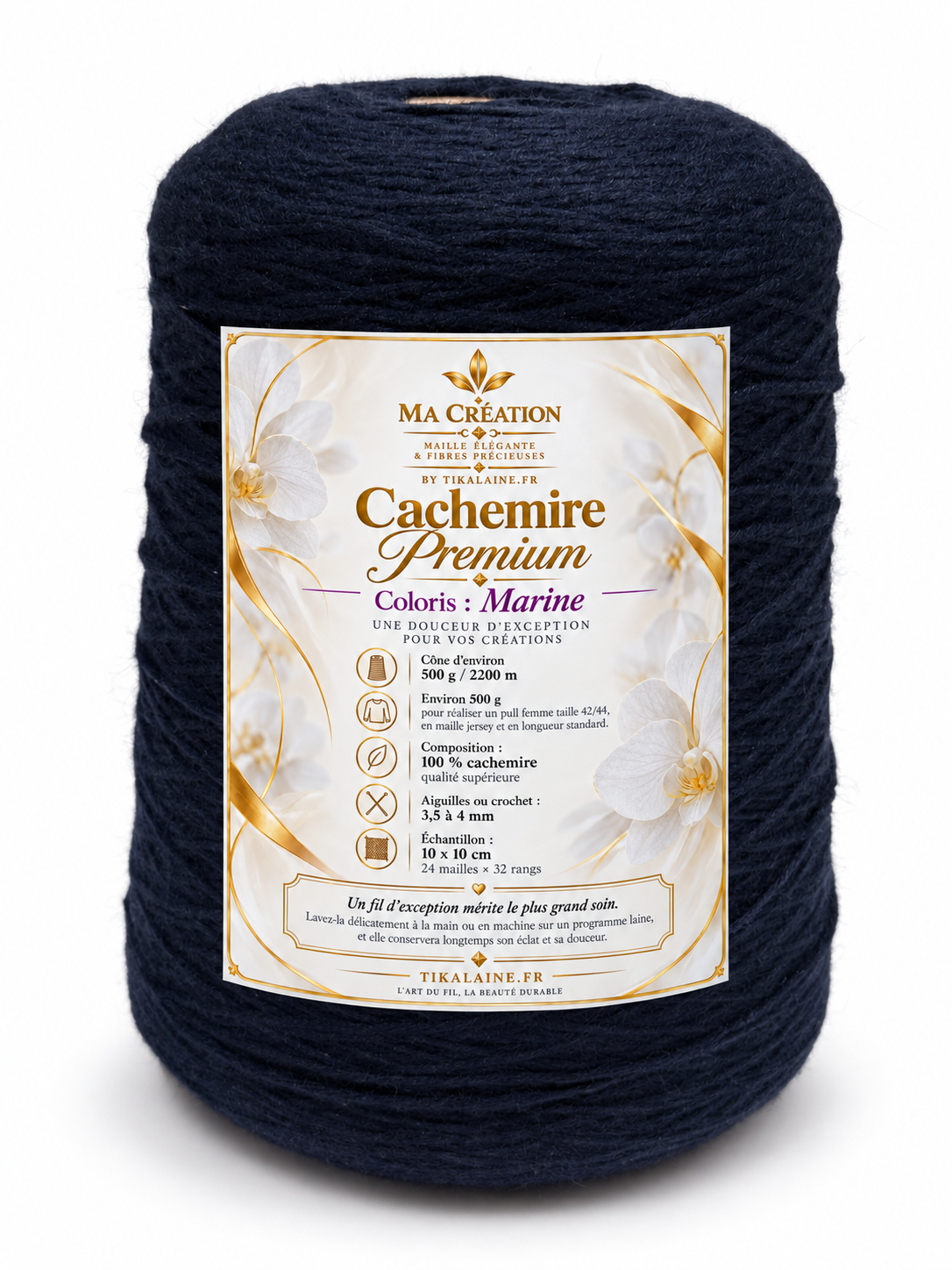 100%Cachemire Premium : Cône de 500g/2200m aiguilles/crochet 3,5-4mm