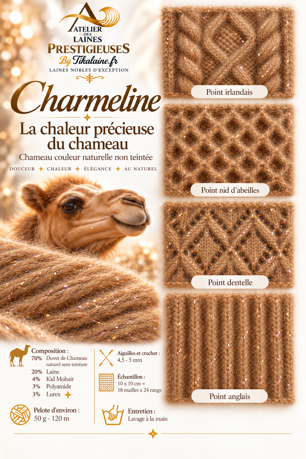 Charmeline : Duvet de chameau, laine, kid mohair et lurex