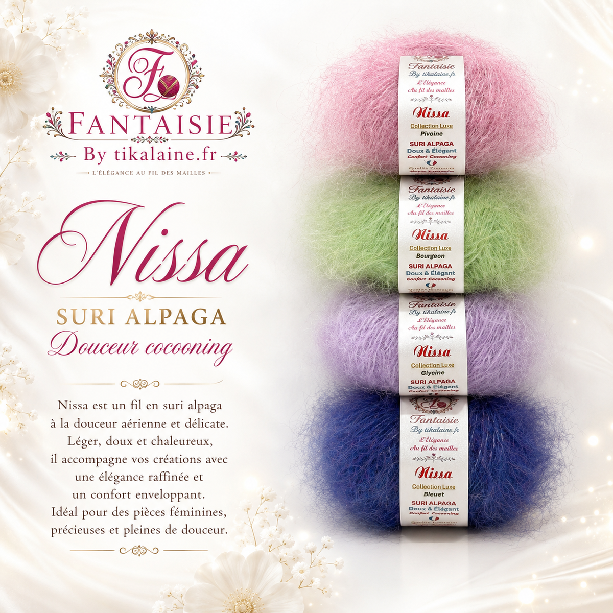 Nissa – Suri Alpaga doux et duveteux – lot à partir de 10 pelotes de 25 g / 110 m