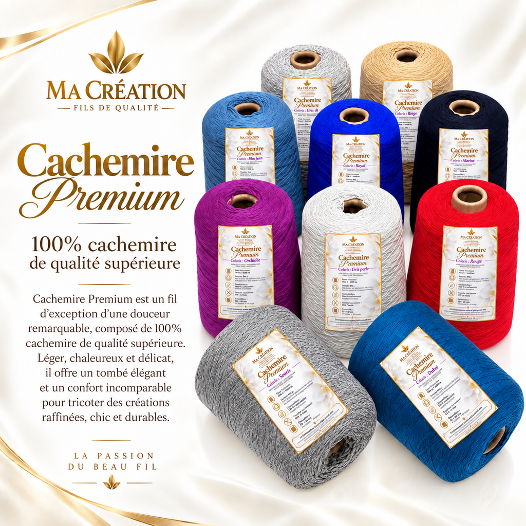 100%Cachemire Premium : Cône de 500g/2200m aiguilles/crochet 3,5-4mm
